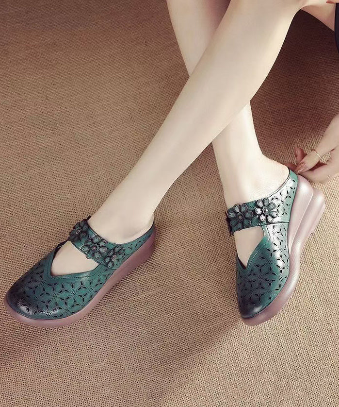 Slide Wedge Hollow Splicing Sandals Out Cowhide New Red Leather