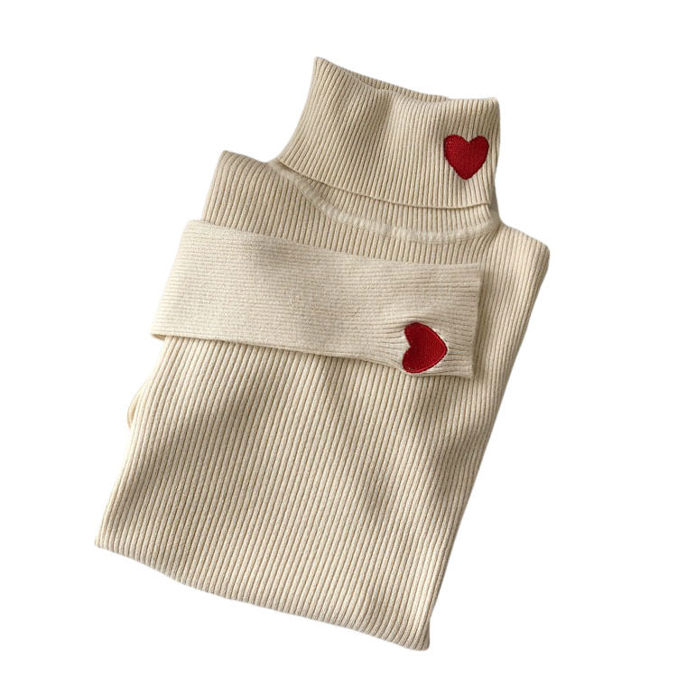 Red Heart Stripe Turtleneck Jumper