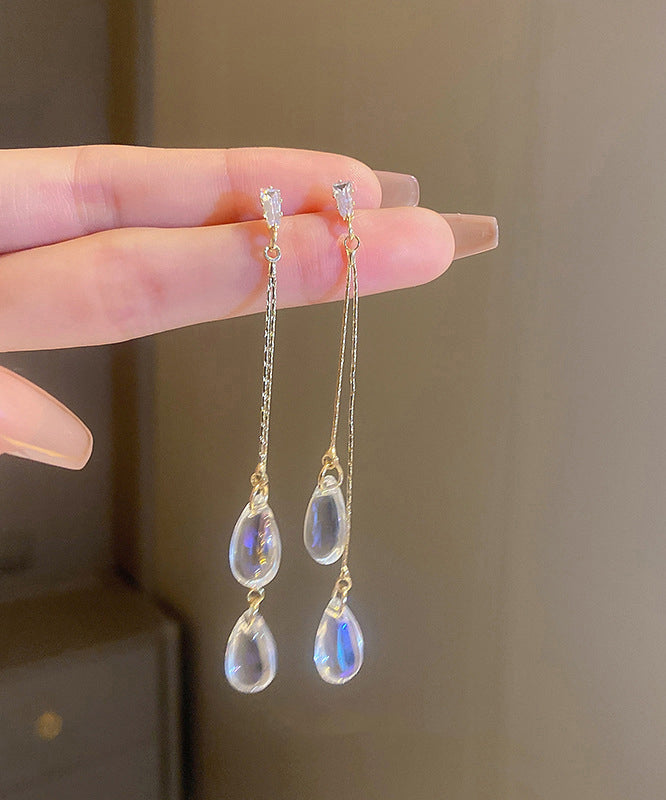 Gold Copper Tassel Resin Drop Earrings Zircon Water Regular