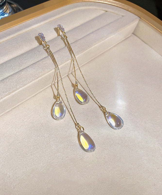 Gold Copper Tassel Resin Drop Earrings Zircon Water Regular