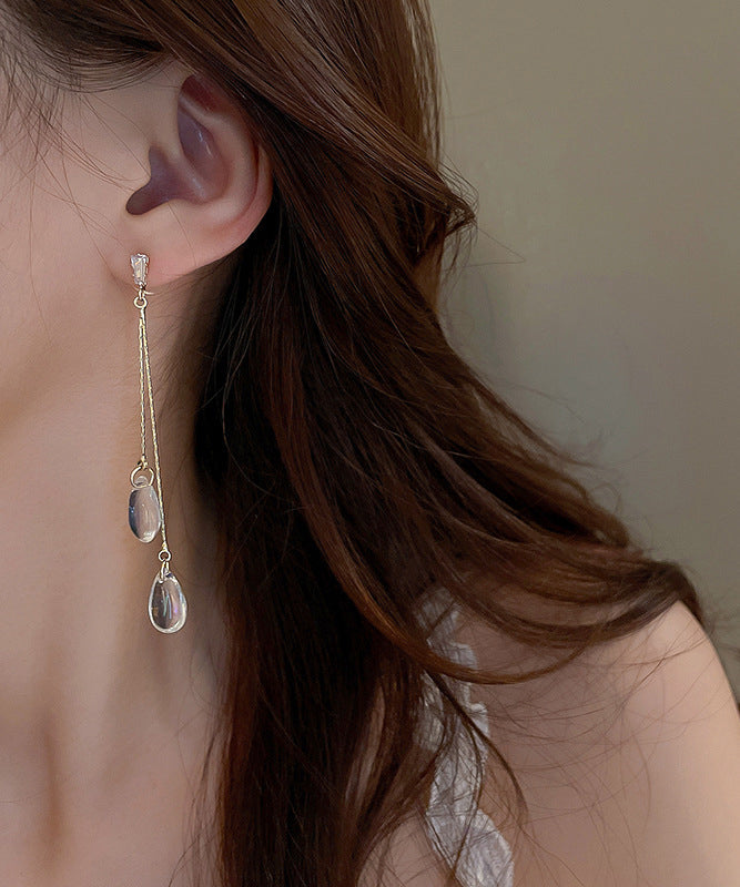 Gold Copper Tassel Resin Drop Earrings Zircon Water Regular