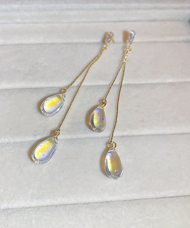 Gold Copper Tassel Resin Drop Earrings Zircon Water Regular