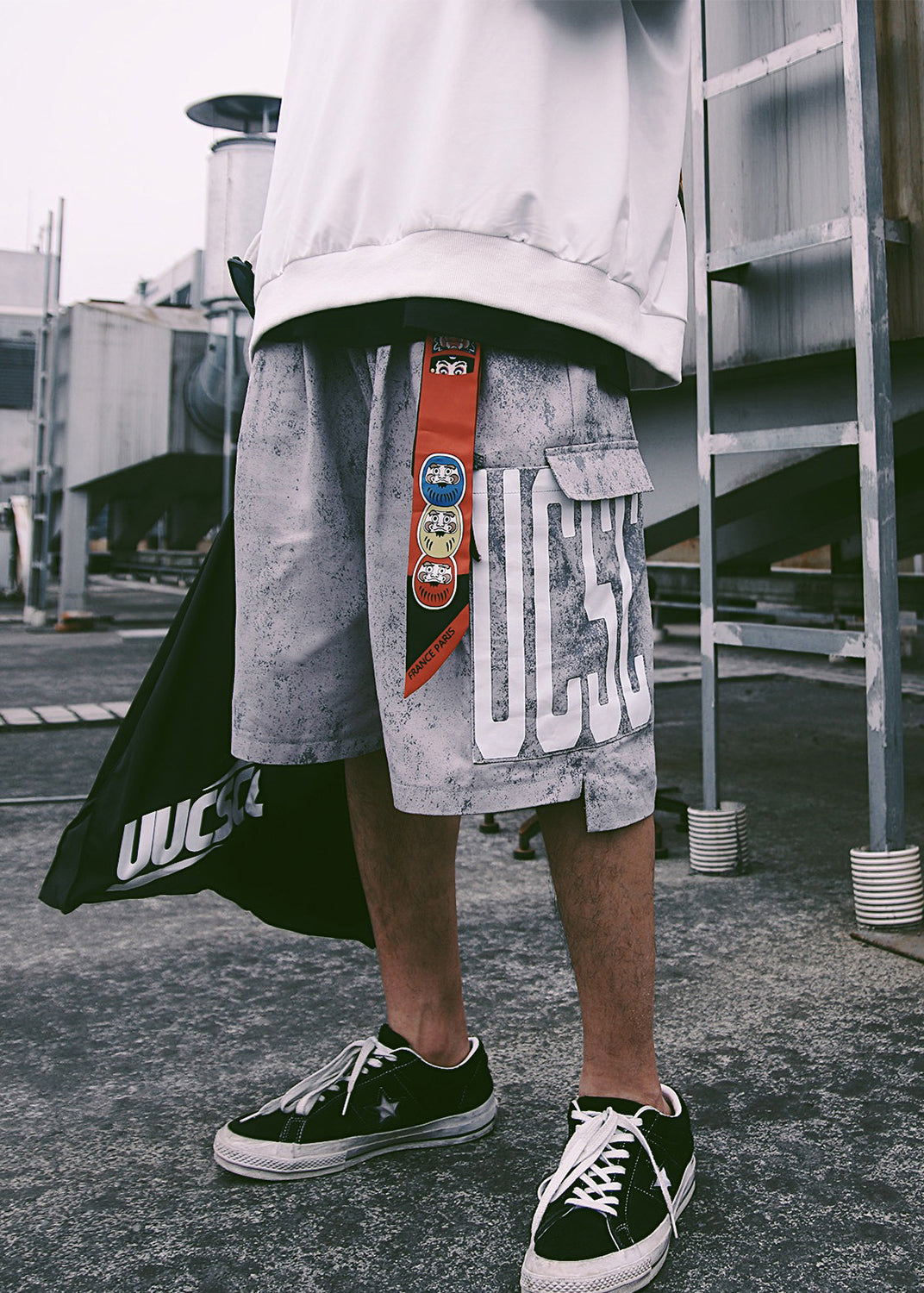 Summer Blue Pockets Print Mens Elastic Shorts Retro Waist