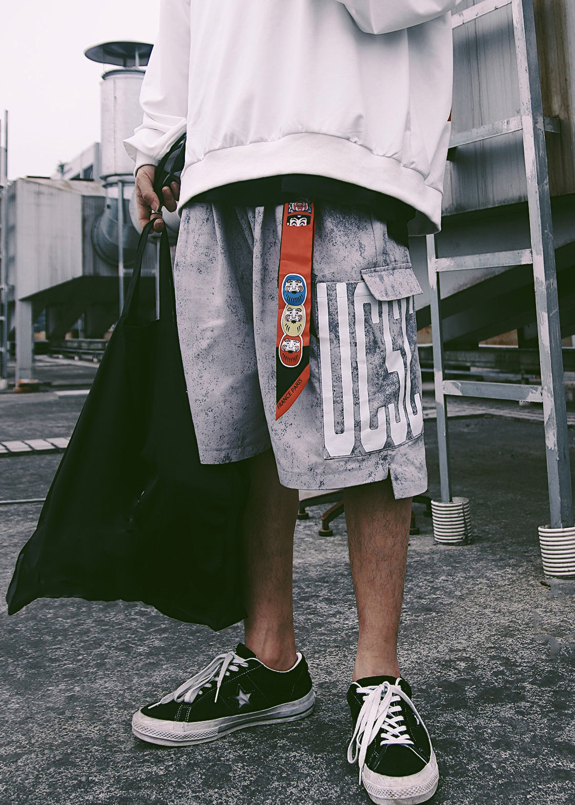 Summer Blue Pockets Print Mens Elastic Shorts Retro Waist