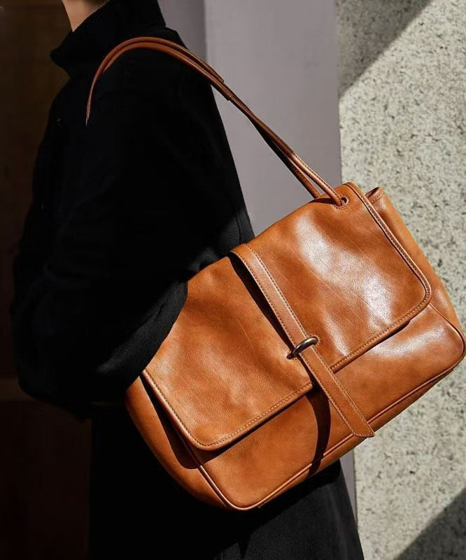 Zipper Leather Brown Bag Solid Shoulder Durable Retro