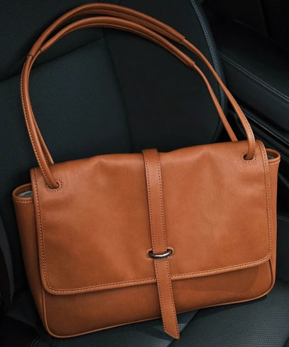 Zipper Leather Brown Bag Solid Shoulder Durable Retro