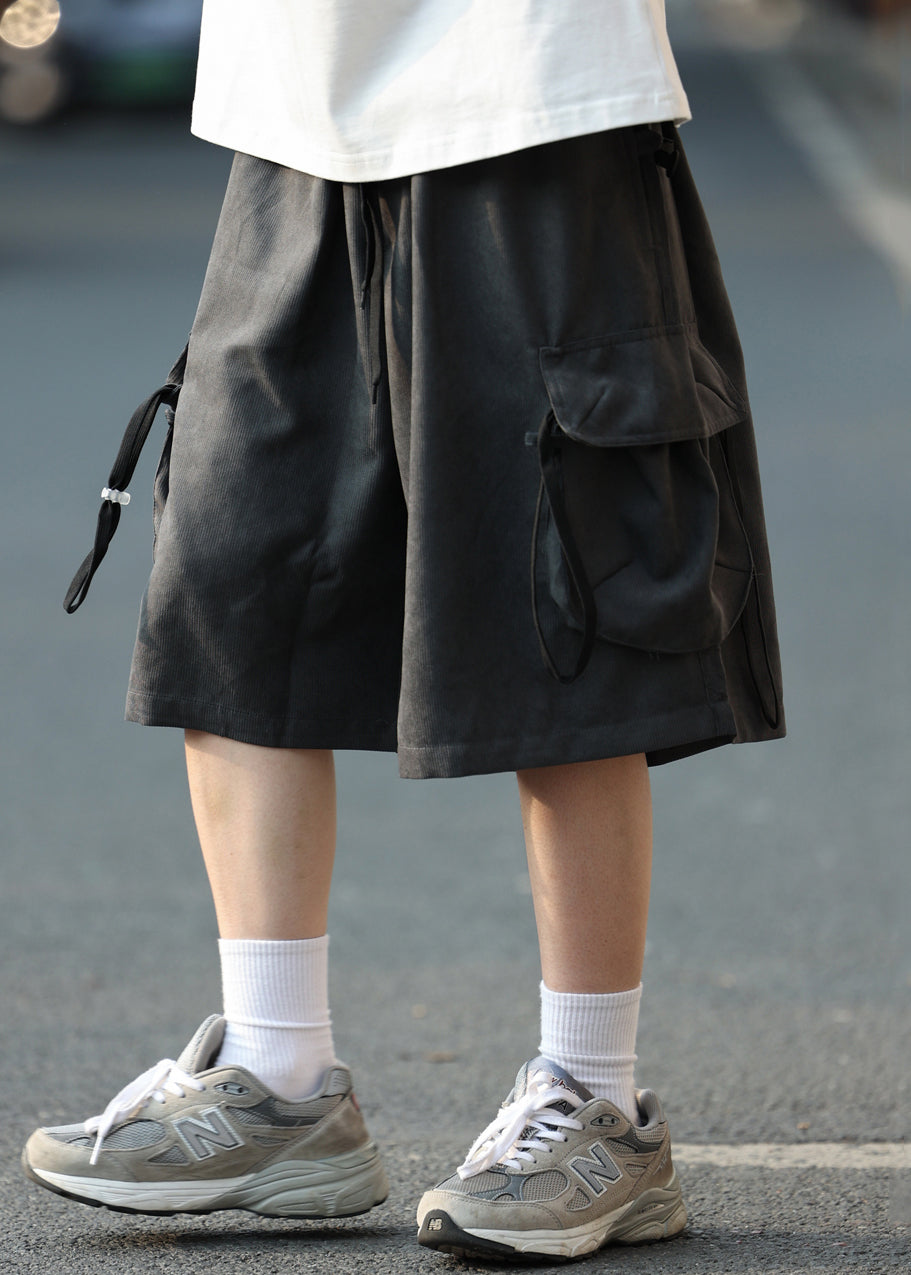 Pockets Mens Drawstring Shorts Coffee Retro Summer Cotton