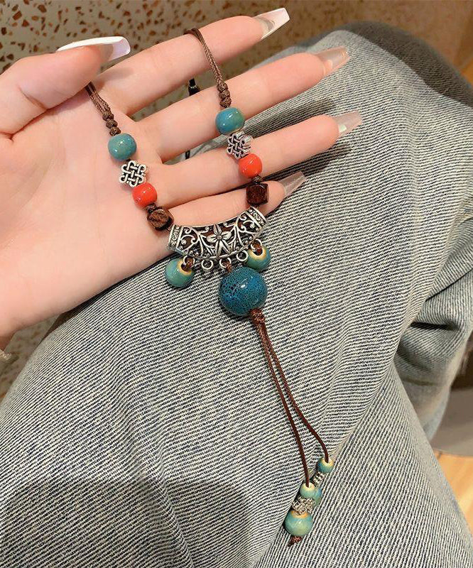 Pendant Alloy Coffee Retro Bead Ceramic Out Necklace Weave Hollow
