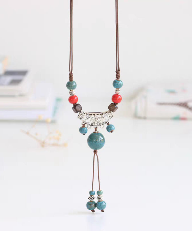Pendant Alloy Coffee Retro Bead Ceramic Out Necklace Weave Hollow