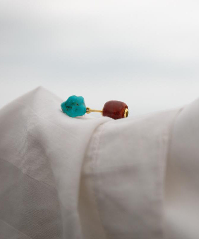 Sterling Colorblock Turquoise Retro Silver Drop Agate Overgild