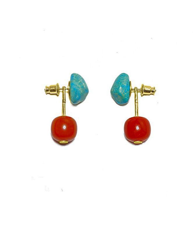 Sterling Colorblock Turquoise Retro Silver Drop Agate Overgild