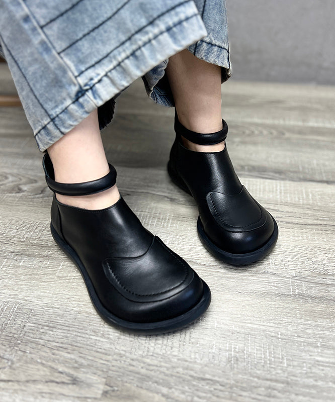 Comfy Leather Retro Boots Cowhide Black Splicing