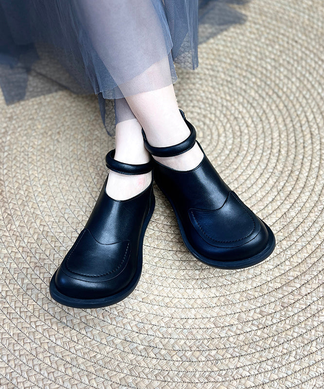 Retro Leather Splicing Boots Cowhide Black Comfy