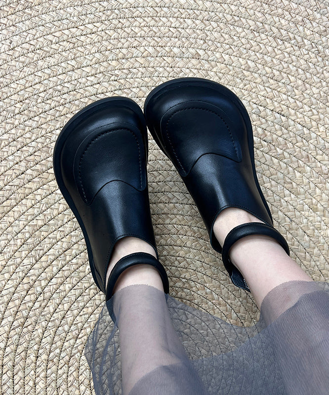 Retro Leather Splicing Boots Cowhide Black Comfy