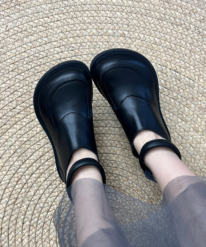 Comfy Leather Retro Boots Cowhide Black Splicing