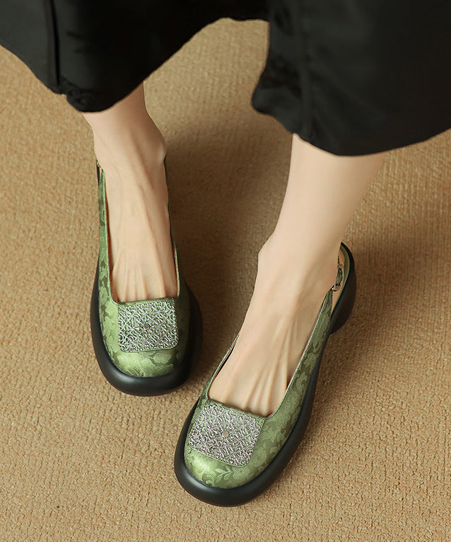 Cowhide Leather Heel Sandals Splicing Retro Apricot Chunky