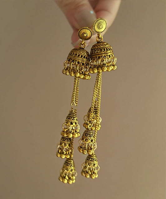 Retro Gold Metal Alloy Tassel Drop Earrings QJ022