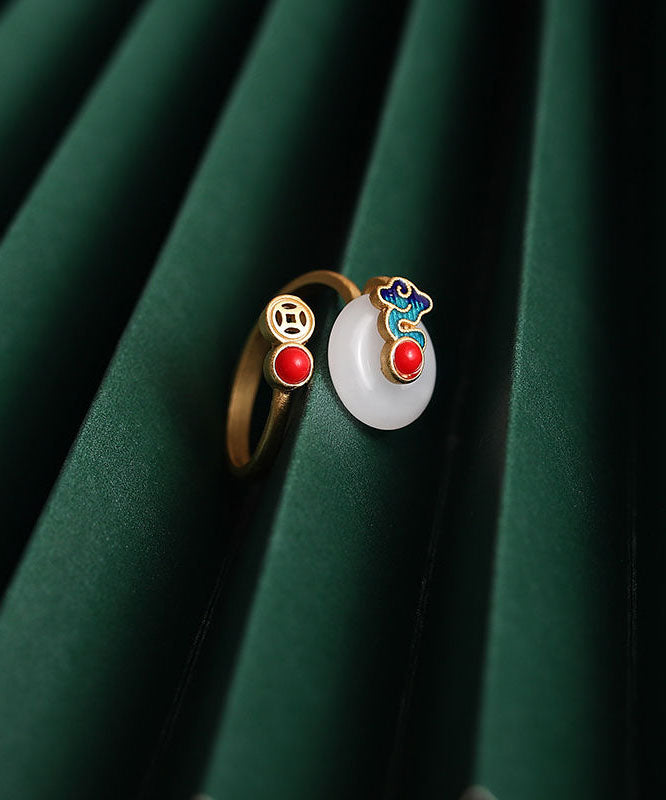 Retro Gold Sterling Silver Overgild Auspicious Clouds Agate Rings TX017