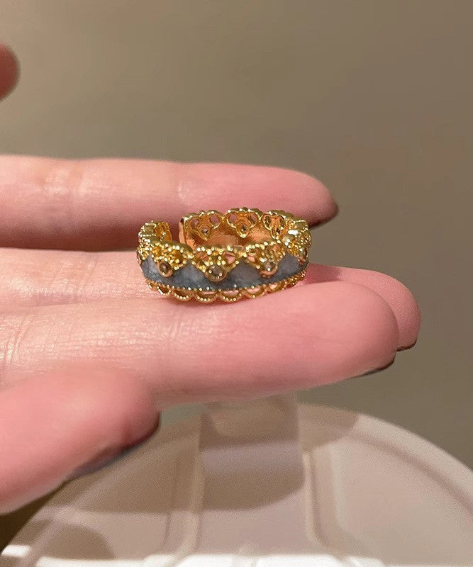 Two-Piece Silver Open Set Gold Gourds Overgild Retro Rings Sterling Lace