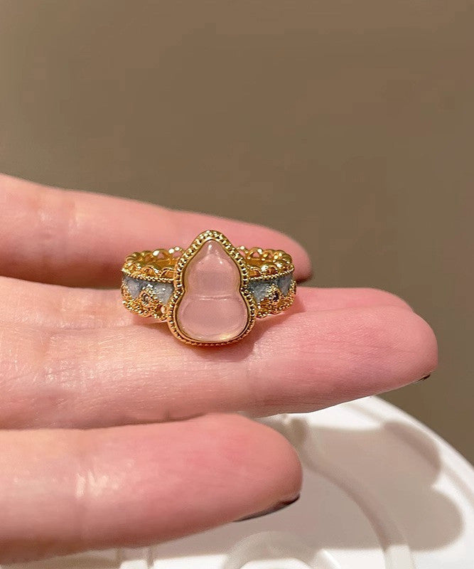 Two-Piece Silver Open Set Gold Gourds Overgild Retro Rings Sterling Lace