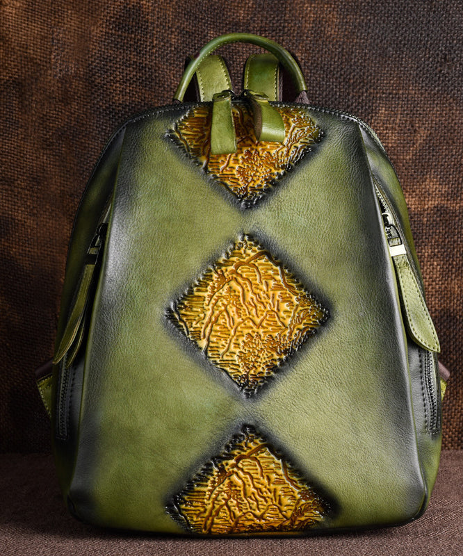 Calf Green Retro Durable Large Bag Capacity Leather Backpack