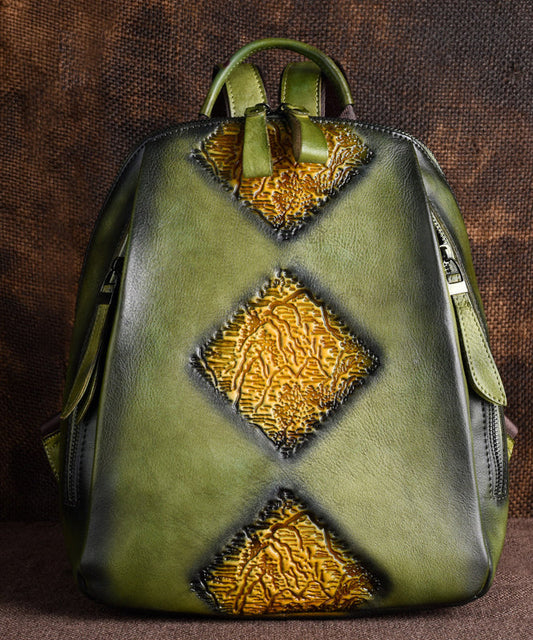 Calf Green Retro Durable Large Bag Capacity Leather Backpack