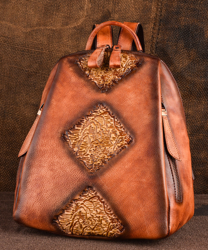 Calf Green Retro Durable Large Bag Capacity Leather Backpack