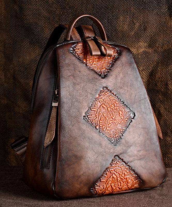 Calf Green Retro Durable Large Bag Capacity Leather Backpack