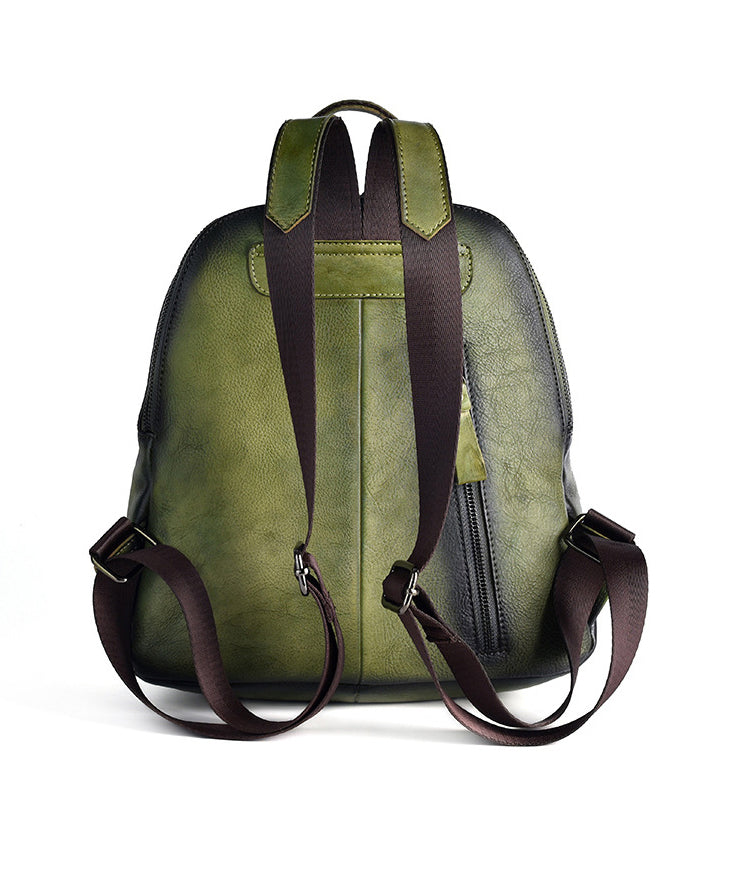 Calf Green Retro Durable Large Bag Capacity Leather Backpack