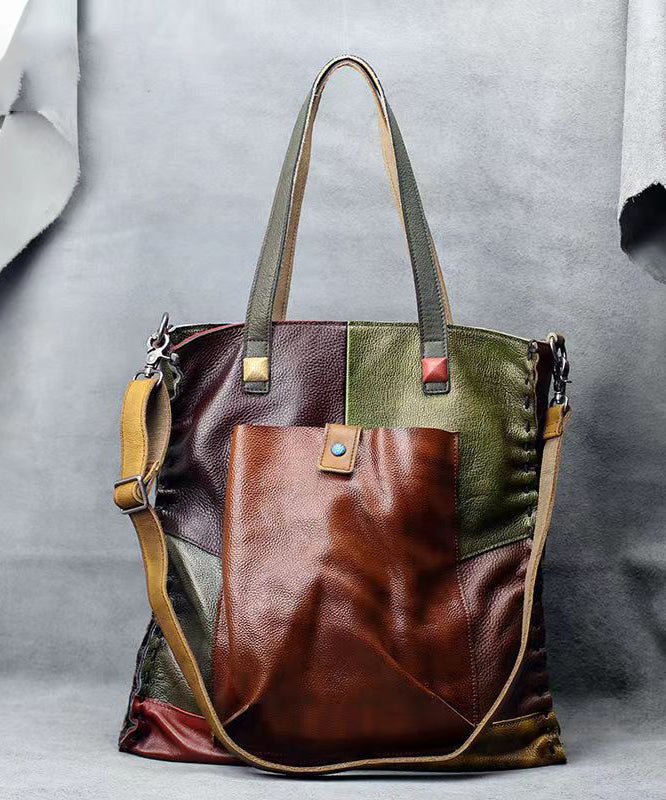 Retro Handmade Contrasting Color Large Capacity Cowhide Single Satchel Bag Handbag ZX1014 Ada Fashion