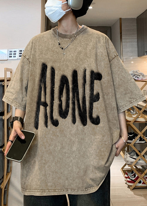 Cotton Men Half Khaki Original T Design Shirts Letter Retro