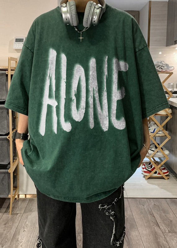 Cotton Men Half Khaki Original T Design Shirts Letter Retro