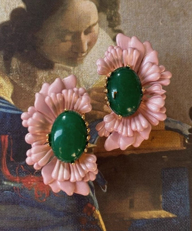 Asymmetry Earrings Pink Retro Sterling Agate Silver Stud