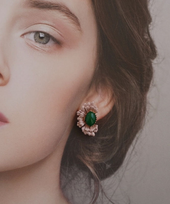 Asymmetry Earrings Pink Retro Sterling Agate Silver Stud