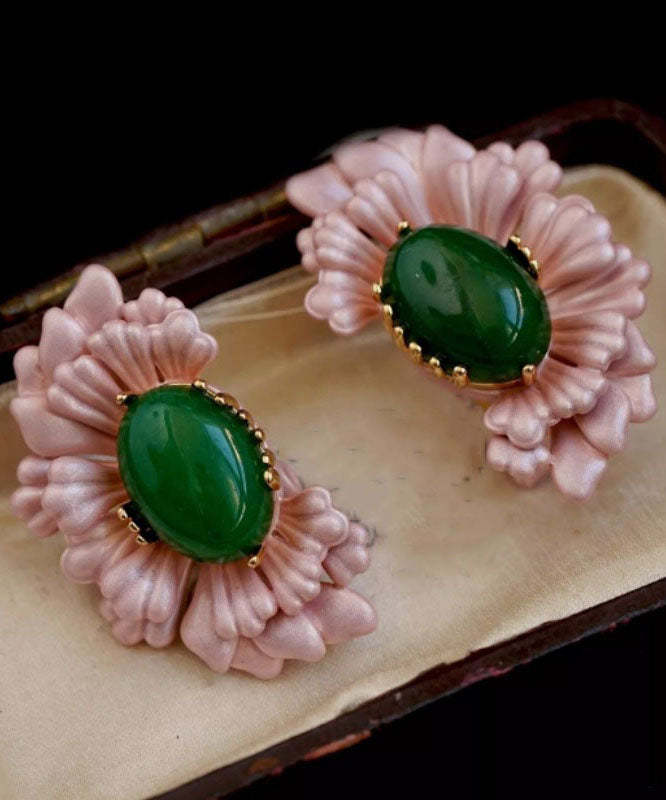 Asymmetry Earrings Pink Retro Sterling Agate Silver Stud