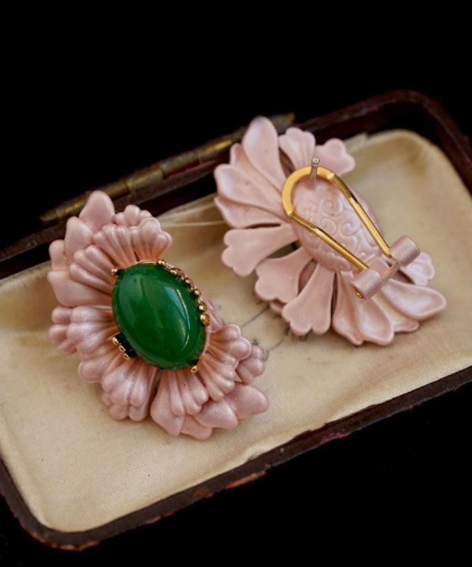 Asymmetry Earrings Pink Retro Sterling Agate Silver Stud