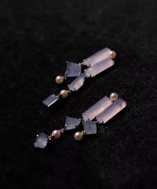 Asymmetrical Earrings Chalcedony Drop Retro Alloy Purple Tassel