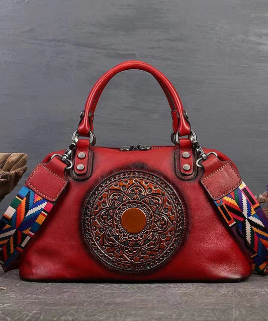 Retro Rote Rindsleder Frauen Große Kapazität Handtasche HJ1023