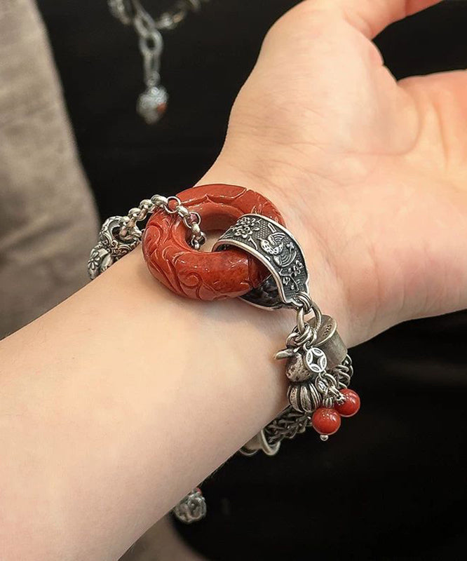 Silk Retro Gourd Butterfly Silver Chain Sterling Bracelet