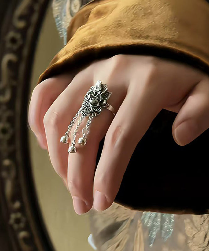 Retro Rings Tassel Peony Silver Silk Sterling