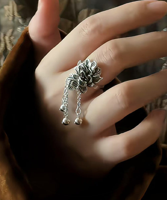 Retro Rings Tassel Peony Silver Silk Sterling