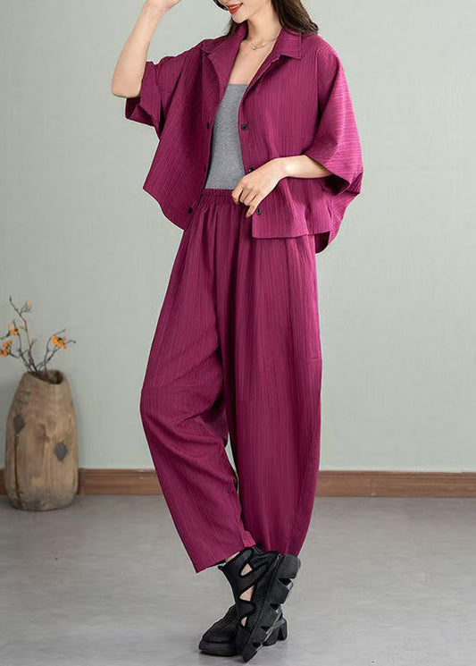 Oversized Two Sleeve Pieces Cotton Set Rose Batwing