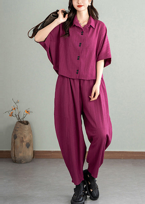 Oversized Two Sleeve Pieces Cotton Set Rose Batwing