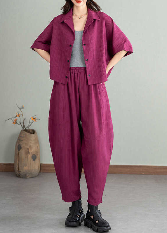 Oversized Two Sleeve Pieces Cotton Set Rose Batwing