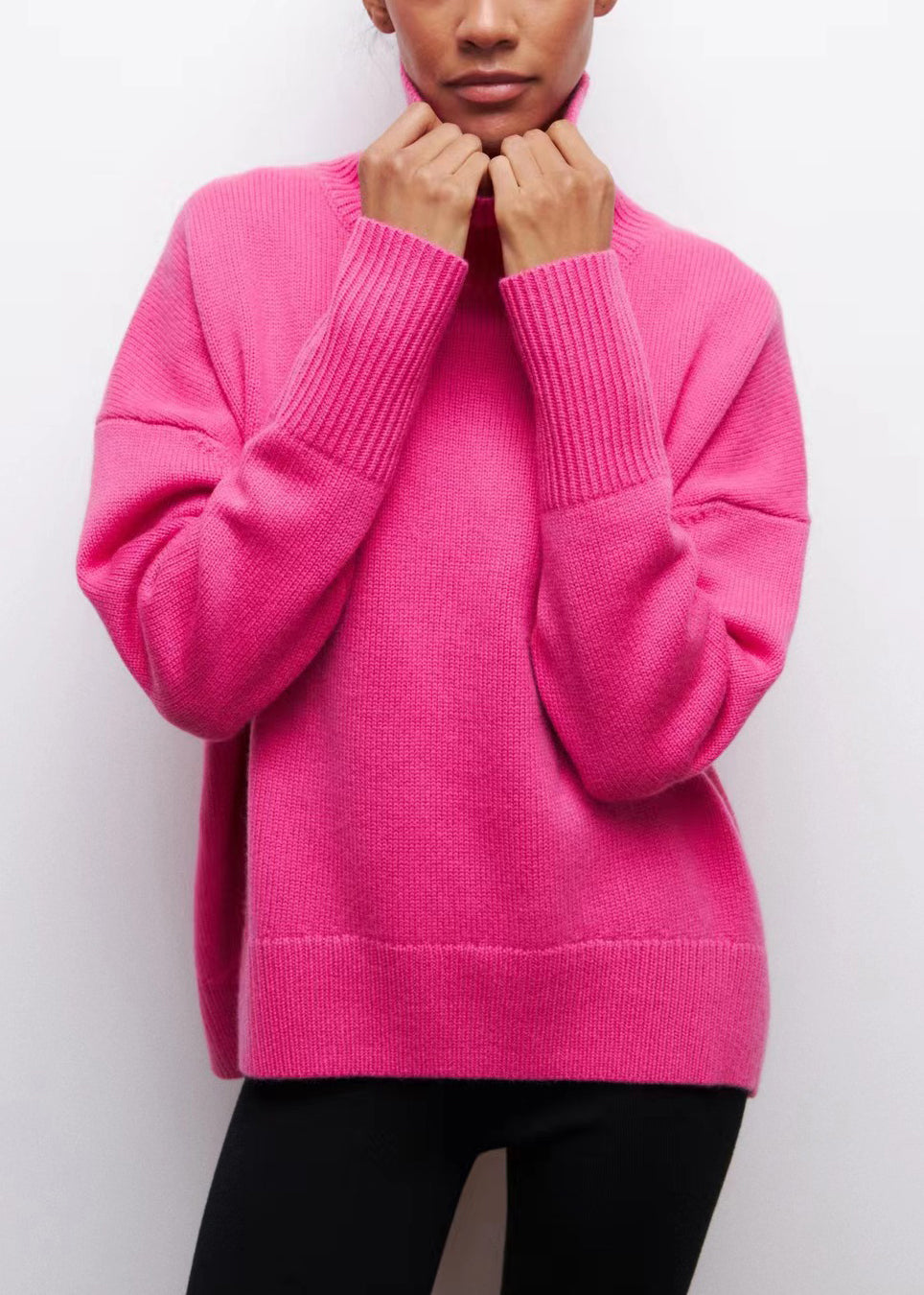 Cozy Sweaters Turtleneck Knit Thick Spring Rose