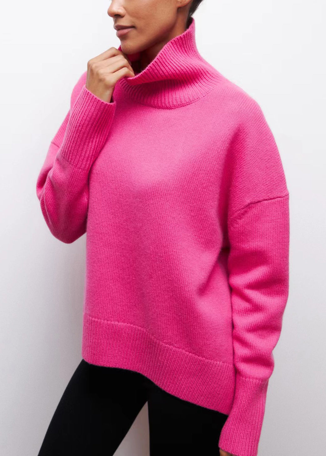 Cozy Sweaters Turtleneck Knit Thick Spring Rose