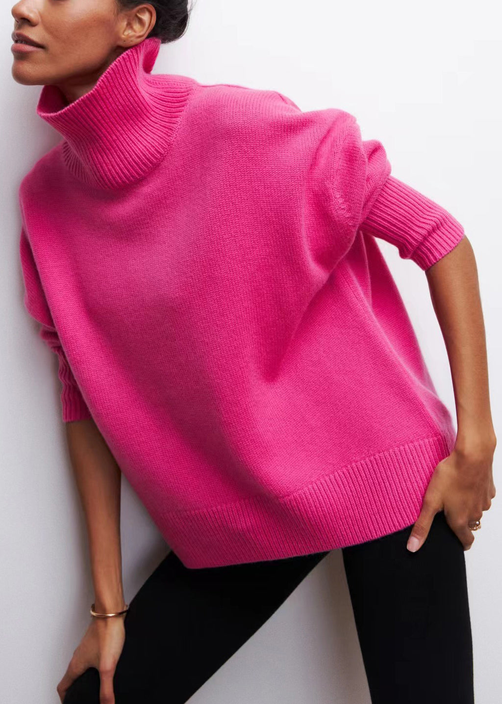 Cozy Sweaters Turtleneck Knit Thick Spring Rose