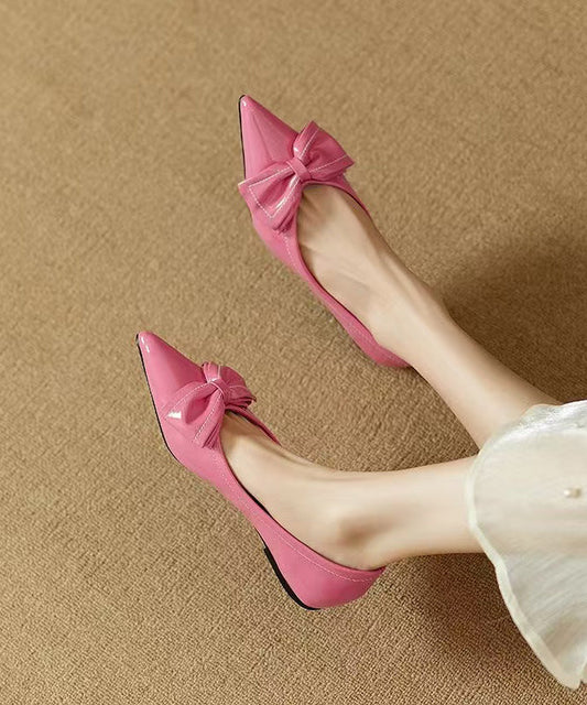 Rose Bow Flat Shoes Fitted Faux Toe Leather Splicing Pointed