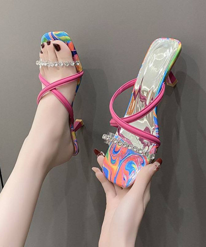 High Sandals Heel Fitted Rose Slide Faux Leather Splicing