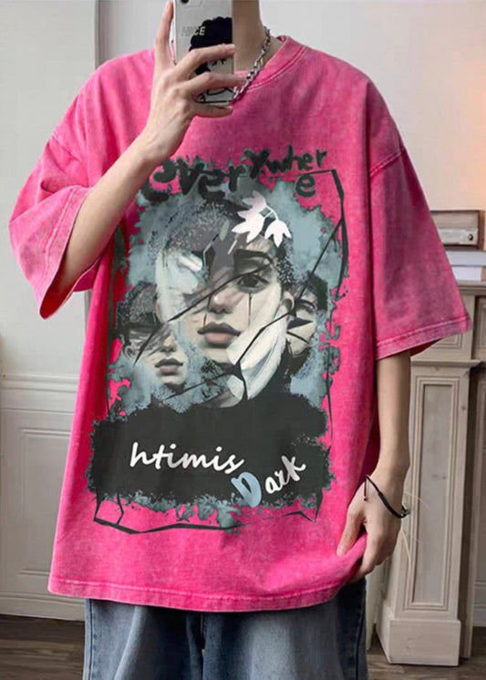 Half Rose Cotton Oversized T Print Sleeve Men Shirts